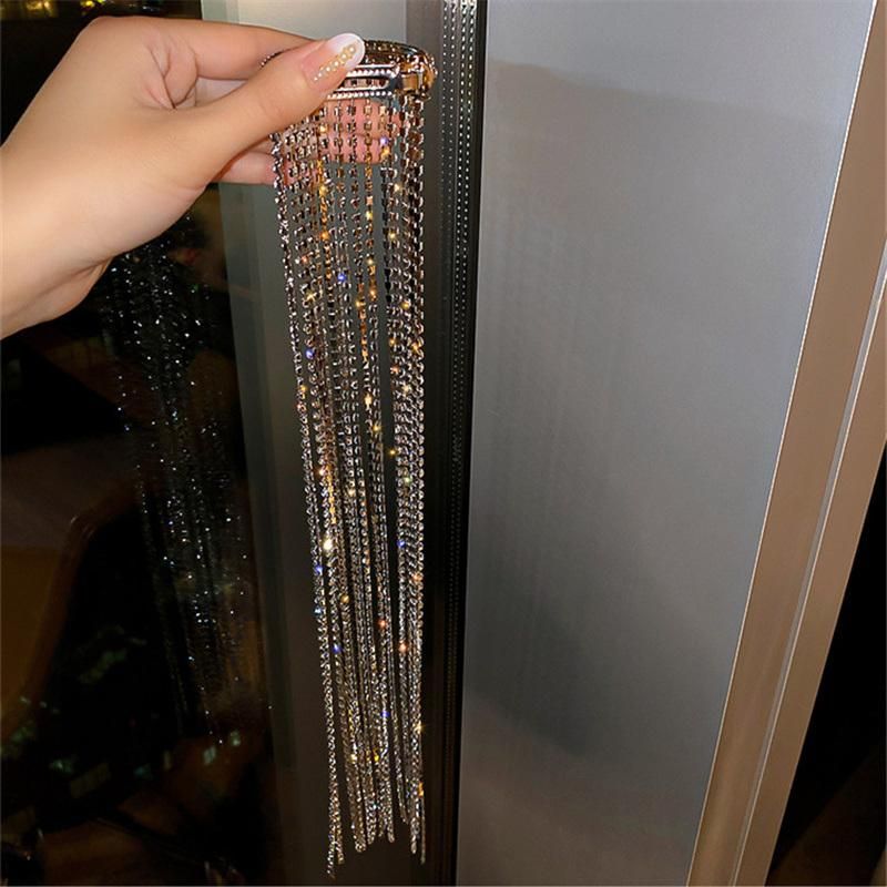 Women Long Tassel Wedding Hair Accessories Banquet Jewelry Full Rhinestone Hairpins