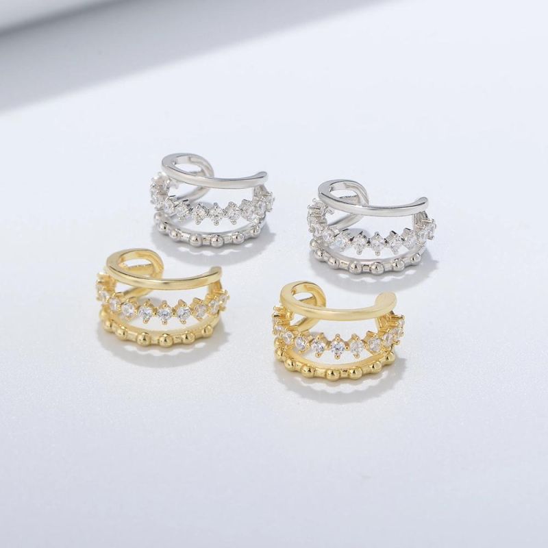S925 Sterling Silver C-Shaped Princess Style with 3 Lines Zircon Hollow Ear Clip Without Pierced Clip-on Earrings