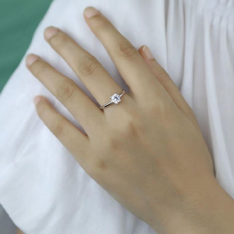 25 Sterling Silver Ring Six Claw Crystal Adjustable Ring Women Light Luxury Engagement Wedding Jewelry