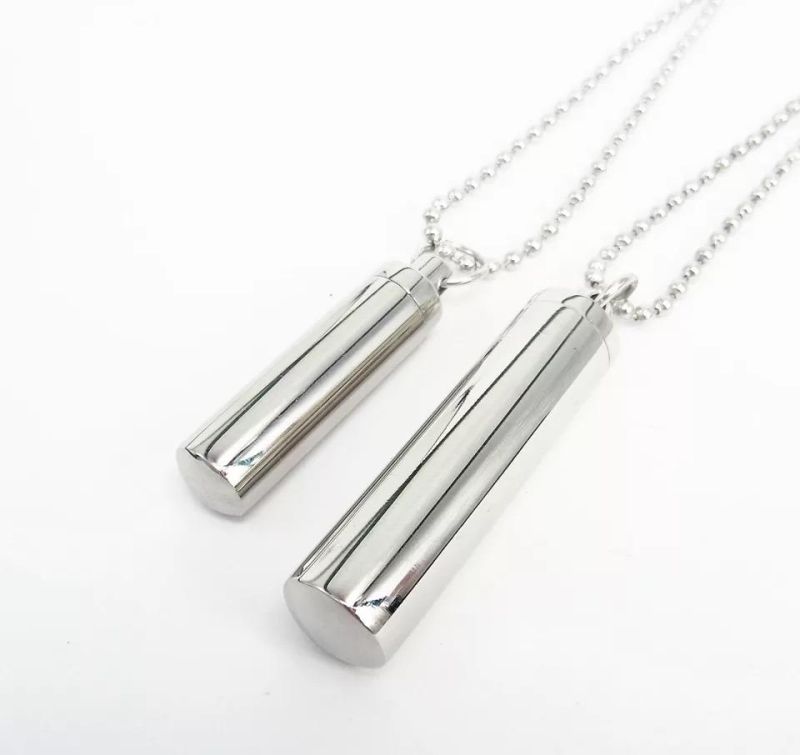 Stainless Steel Cylinder Ashes Urn Jewelry Pendant for Memory