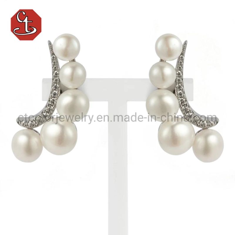 Fashion Jewelry 925 Sterling Silver Trendy Korean Style Wedding Rings for Women Pearl Zircon Opening Rings
