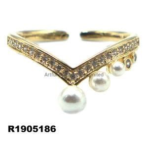 Cubic Zircon Ring Fashion Jewelry Silver Ring with Pearl