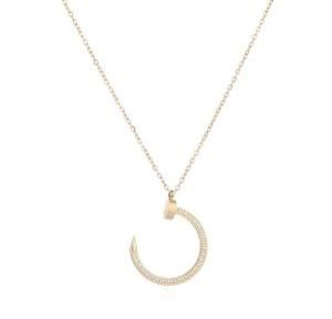 Wholesale Female Classic Gold Plated Stainless Steel Zirconi Nail Pendant Necklaces Jewelry