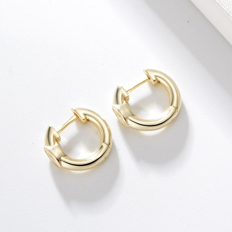 Solid S925 Silver Girl Hoop Jewelry Marquoise Zirconia Huggie Earrings