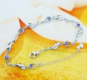 Sterling Silver Dolphin with CZ Charm Bracelet B0009