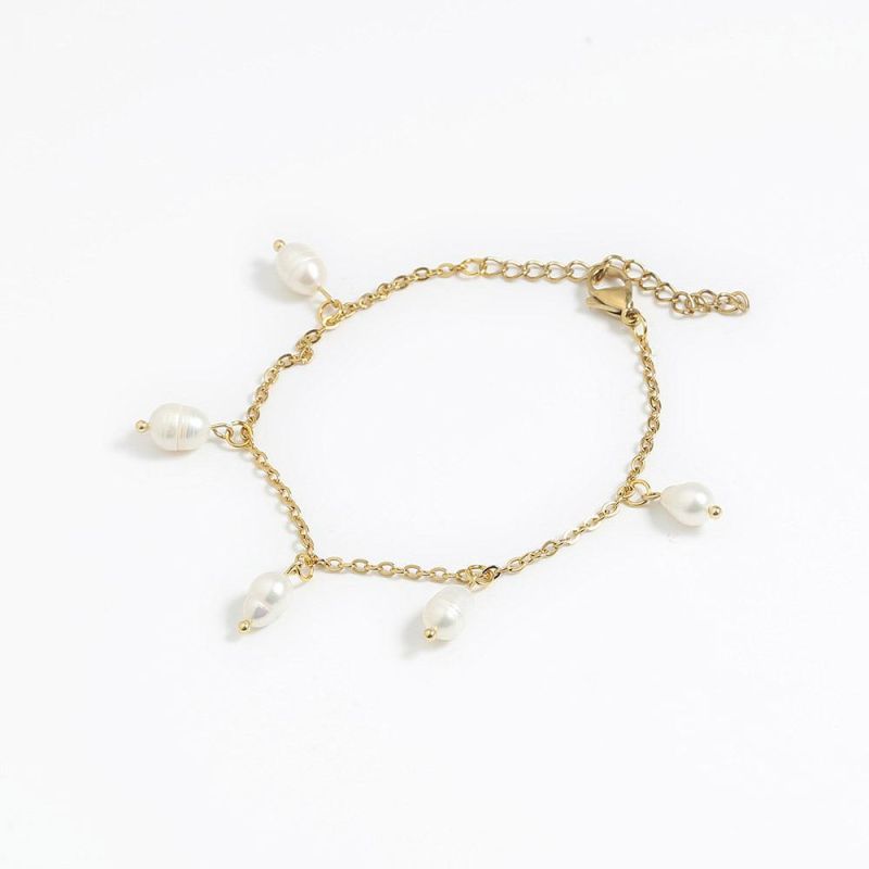 Manufacturer Customized Fashion Jewelry High Quality Fadeless Jewelry Waterproof Stainless Steel Bracelet Gold Plated Pearl Bracelet