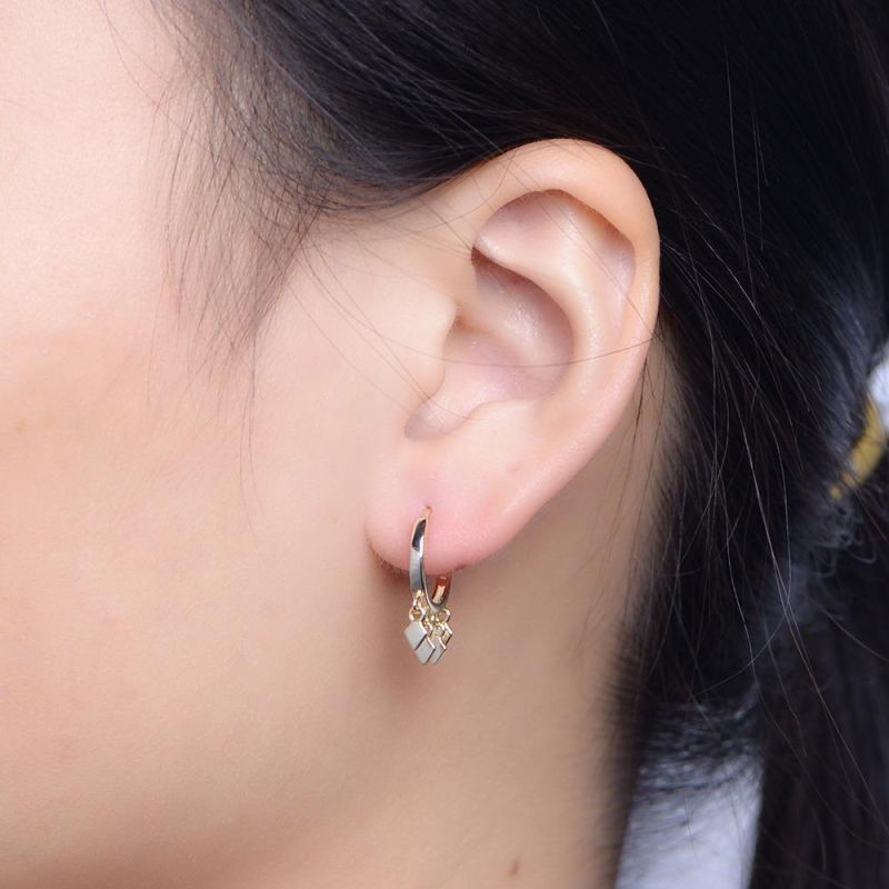 Hot Sale 14K Gold Plated 925 Sterling Silver Huggie Clip Charm Dangle Earrings