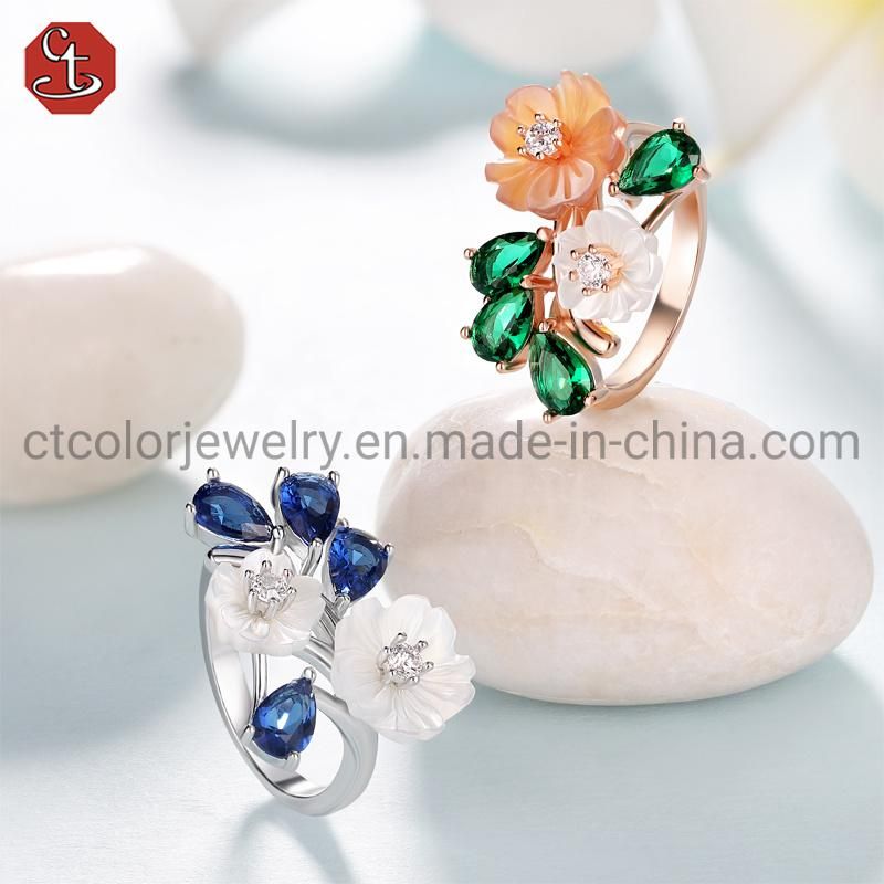 Fashion MOP Jewellery 925 Sterling Silver CZ Rings for Women