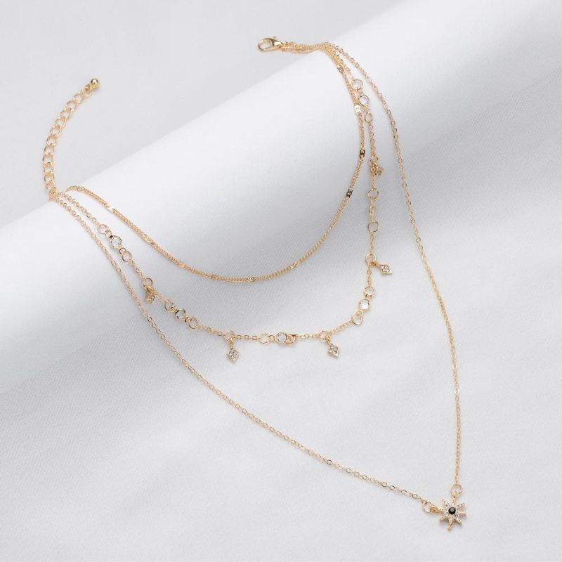 Simple Women Multi Layer Choker Long Necklace with Star Charm