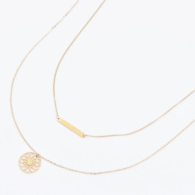 Sales Promotion Wholesale 14K Gold Rectangular Strip Necklace Stainless Steel Custom Charm Layering Necklace for Girls