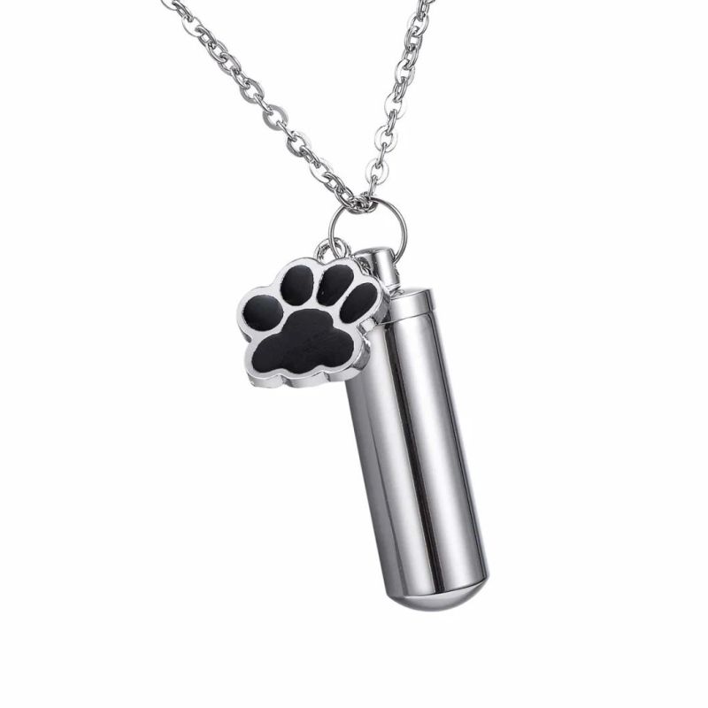 Keepsake Cylinder Ash Pendant with Pet Paw Charm