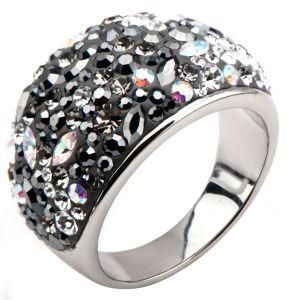 Women&prime;s Stainless Steel Black IP Glitz Polisehd Ring W/ Blends of Ferido Set Gems, Crystals and Beads.