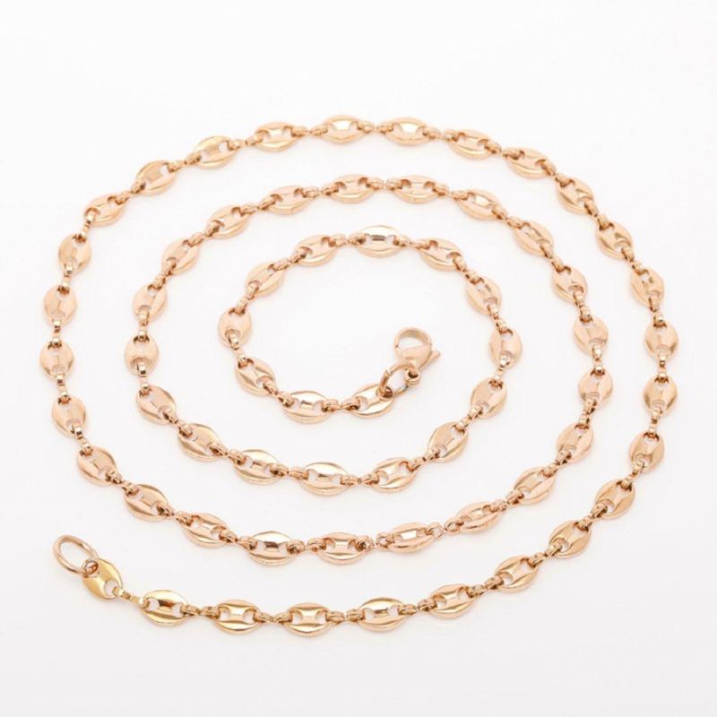 Coffee Bean Necklace High Polished Chunky Cuban Link Mariner Chain