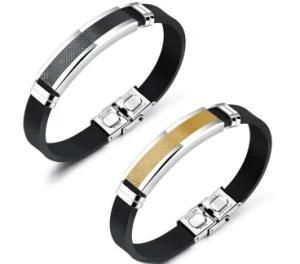 New Fashion Men Jewelry Stainless Steel Bangle Silicone Wristband Bracelet for Men and Women