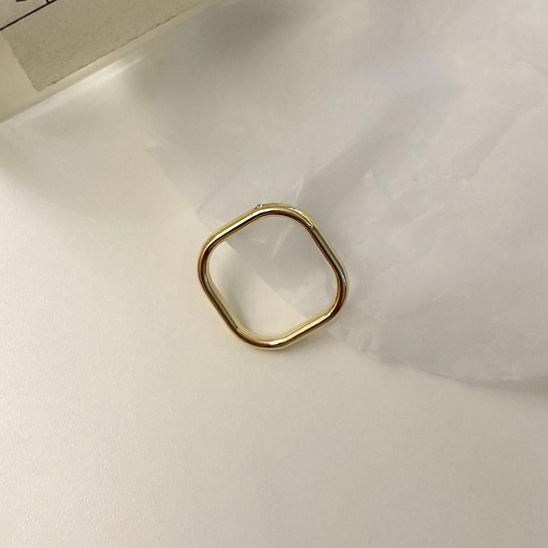 Fashion Women Hip-Hop Stainless Steel Square Shape Smooth Rings in Gold and Rhodium Plated