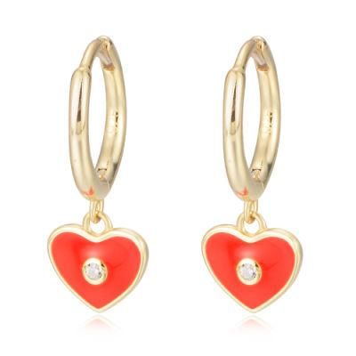 2022 New Trendy Hypoallergenic 925 Sterling Silver Hoop Heart Enamel Huggie Earrings