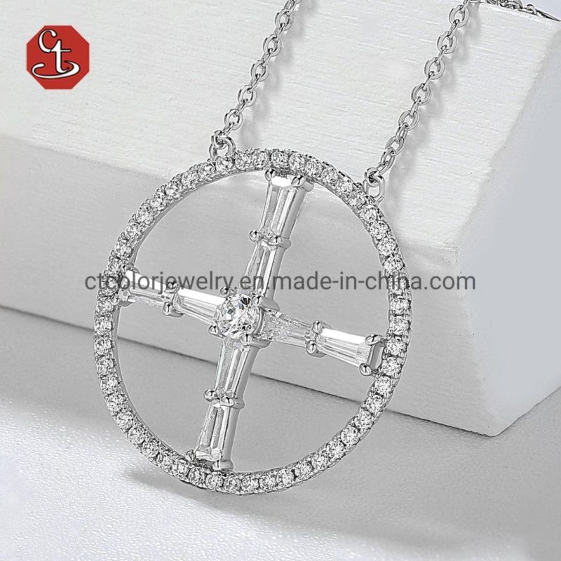New fashion the cross White CZ Necklace Pendent in circle