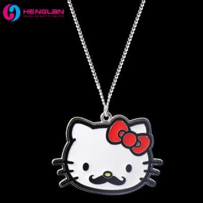Cute Enameled Metal Alloy Hello Kitty with Mustache Necklace