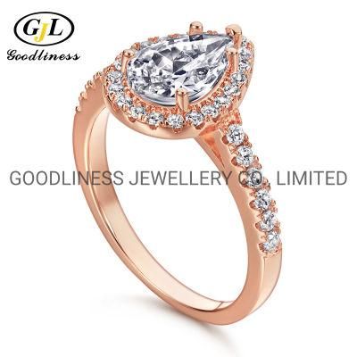 Women Engagement Rose Gold Diamond Promise Teardorp Ring for Her