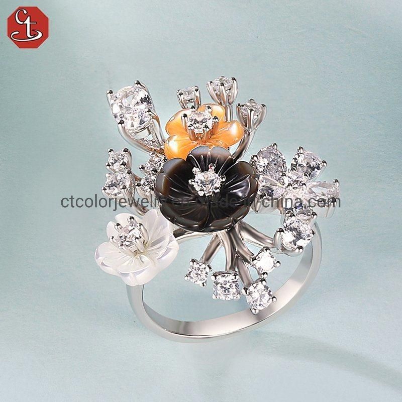2022 Hot sale jewelry natural shell flower shape white CZ girl ring