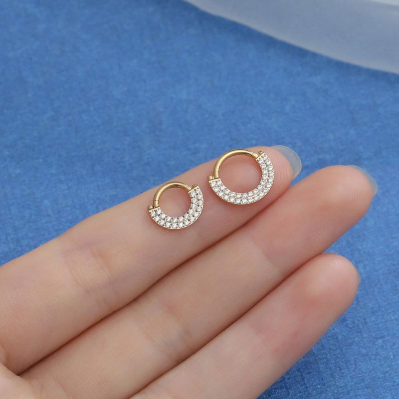Nose Septum Rings Inlaid CZ G23 Titanium Nose Rings Hoop 16g 6mm to 12mm Body Piercing Jewelry