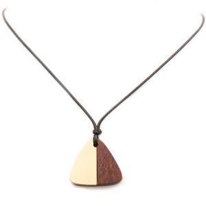 Fashion Jewelry Black Cord Trangle Wood Pendant Collar Necklace