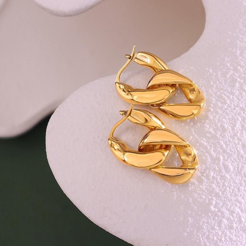 Irregular Geometric Double Ring Titanium Steel Plated 18K Gold Earring