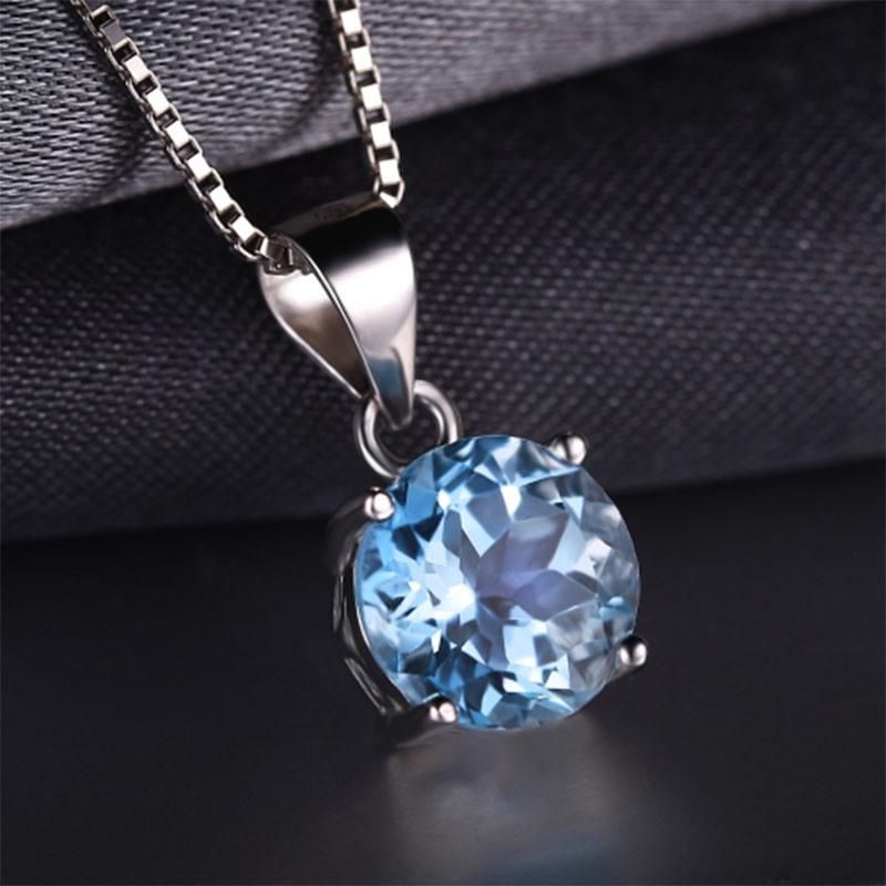 Sky Blue Topaz Created Gemstone Solitaire Ring 925 Sterling Silver Jewelry for Women Wholesale