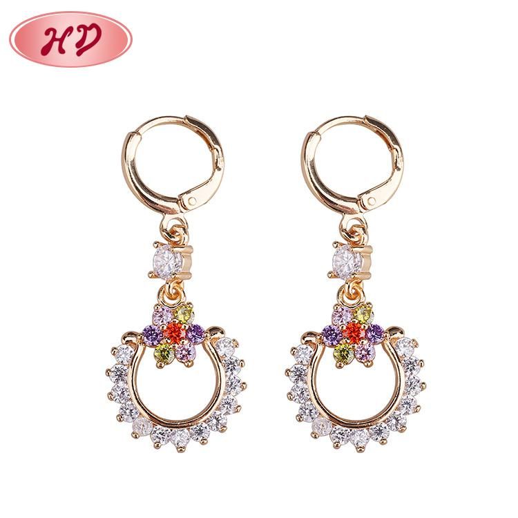 18K Gold Plated Alloy Hoop Earring Silver Drop CZ Earrings with Crystal Pearl