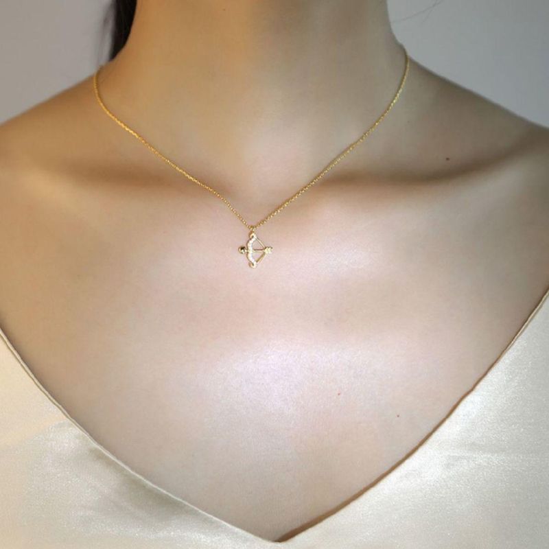 925 Sterling Silver Pendant Gold Plated Arrow Love with Zircon Clavicle Chain Necklace Women Trendy Jewelry