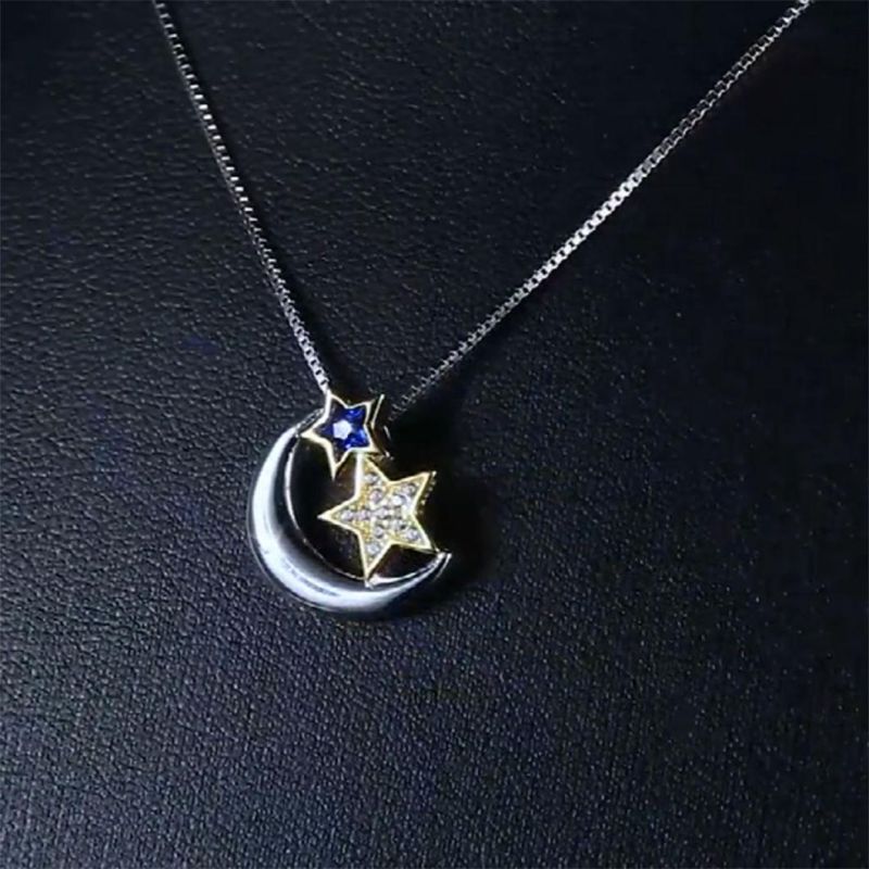 925 Sterling Silver Moon Star Pendant Necklace Fashion Jewelry for Women Wholesale