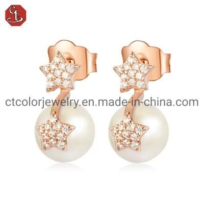 Fashion Jewelry Silver and Brass Shell Pearl Star Earring for Women