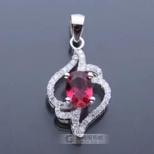 Rhodium Plated 925 Sterling Silver Ruby Stone Pendant