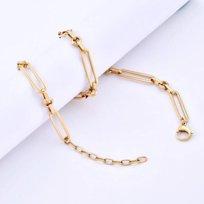 Fashion Girl Stainless Steel 18K Gold Plated Jewelry Collocation Short Dainty Paperclip Chain Link Necklace