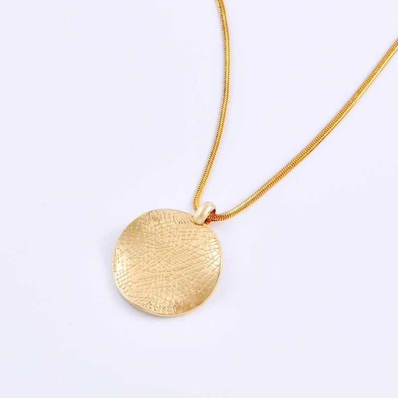 Gold Color PVD Plated Stainless Steel Material with Laser Craft Round Circle Pendant Thin Necklace for Men and Women