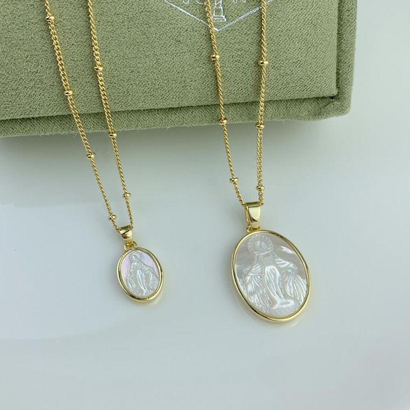 Natural Mop Shell Jewelry in Round Shape Religious Statue Necklace for Mother′s Day Gift