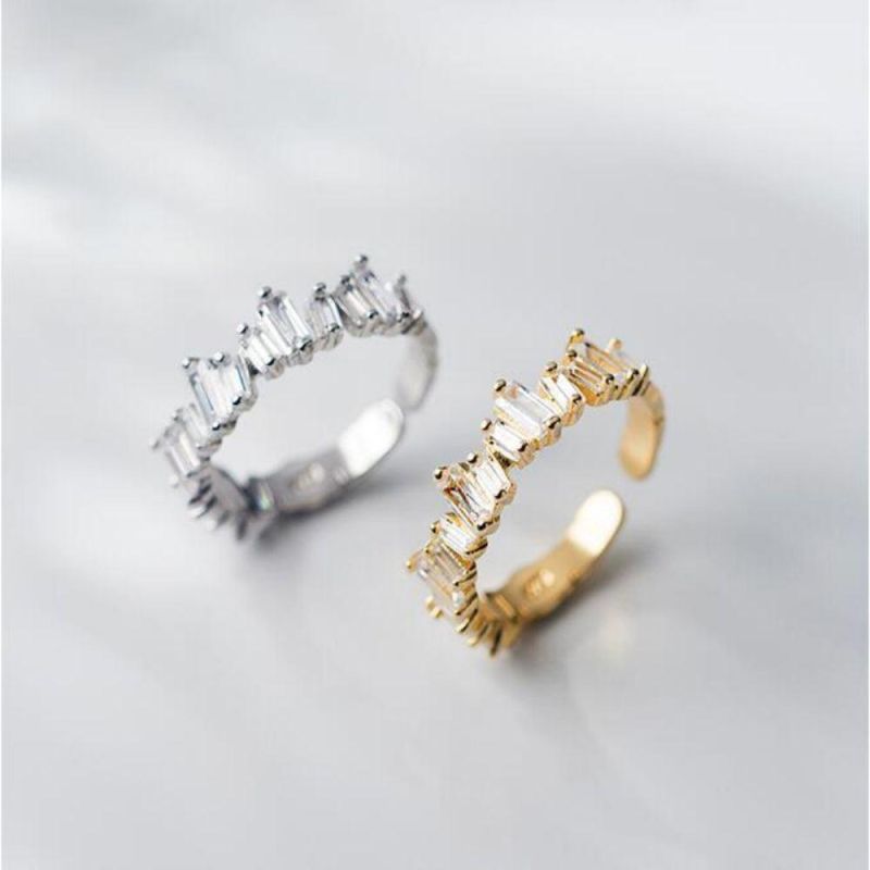 925 Sterling Silver Ring Square Cubic Zircon Adjustable Ring Women Fashion Wedding Fashion Jewelry