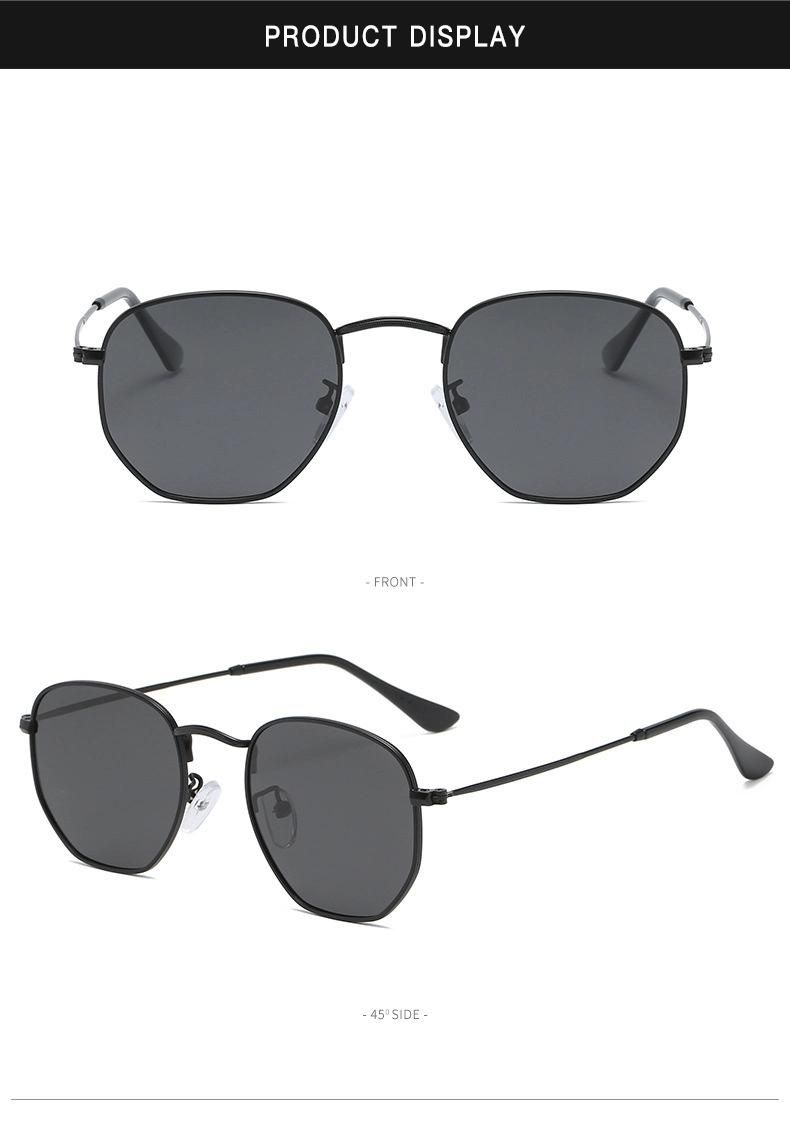 2022 High Quality New Design Sun Glasses Fashion Retro Ladies Tac Lens Polygonal Metal Frame UV400 Outdoor Sunglasses