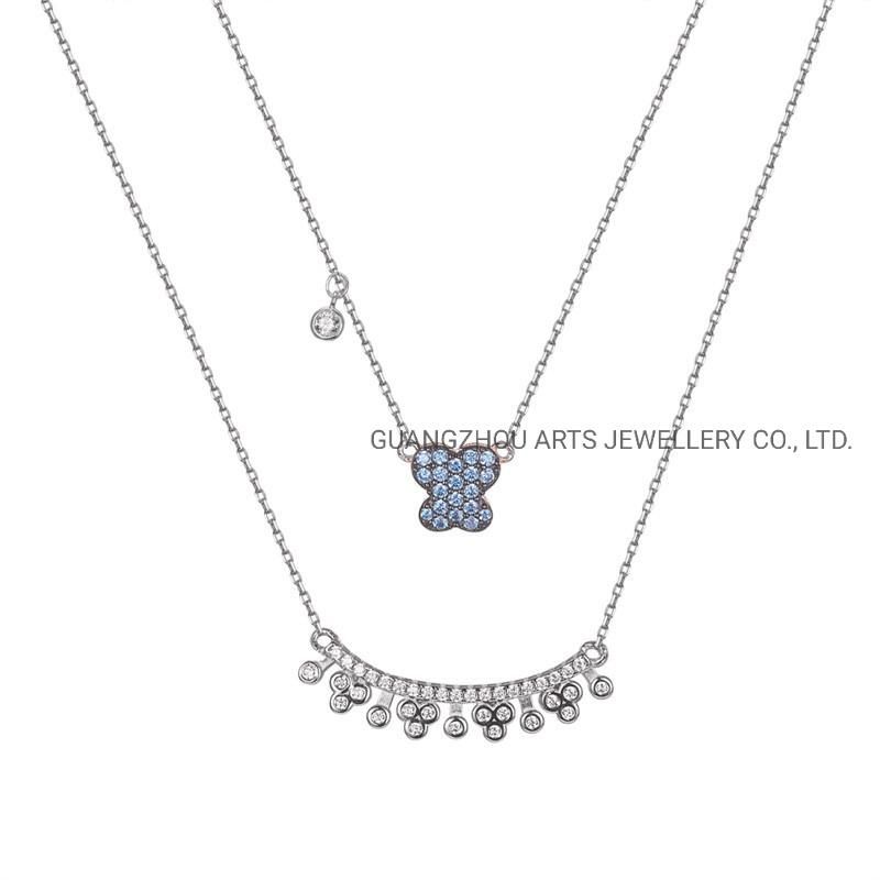 CZ & Spinels The Double Layer Chains Silver Necklace