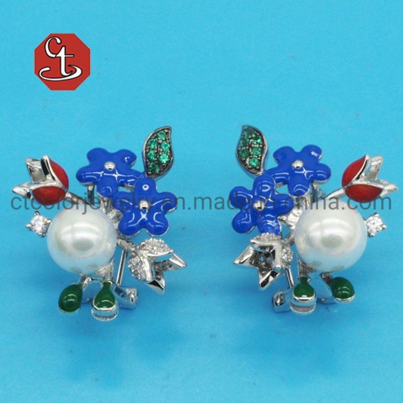 Fashion Silver or Brass Earring Created Green Stone Enamel Earring 925 Sterling Silver Jewelry