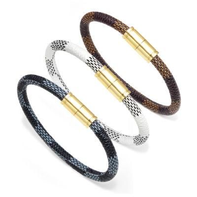 New Fashion Hipster PU Stripe Alloy Magnet Buckle Lovers Bracelet