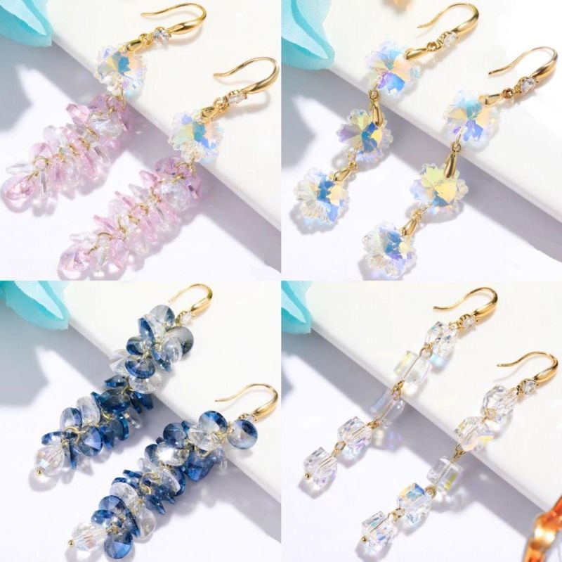 Fashion Girls Zircon Long Austrian Crystal Jewellery Tassel Earrings