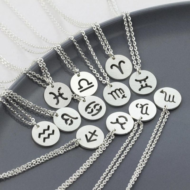 12 Constellation Round Card Pendant Snake Bone DIY Necklace Jewelry