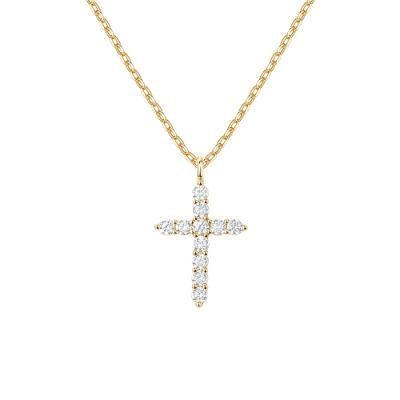 2022 Custom Simple 925 Sterling Silver 3A Cubic Zirconia Jewelry Dainty 18K Gold Plated Chain Cross Pendant Necklaces for Women