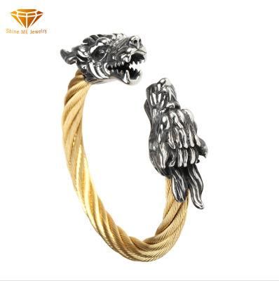 Fashion Ol Domineering Titanium Steel Faucet Men&prime;s Stainless Steel Wire Rope Bracelet Factory Wholesale Direct Sales Can Be Customized Ssbg2723