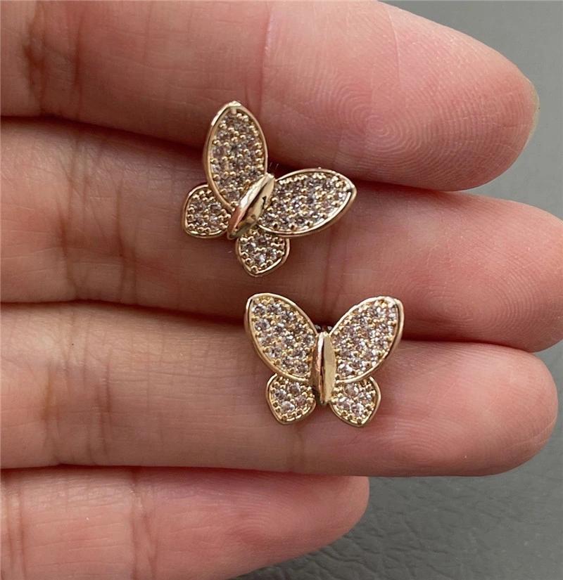 18K Gold Plated Cubic Zircon Pave Butterfly Stud Earrings for Women