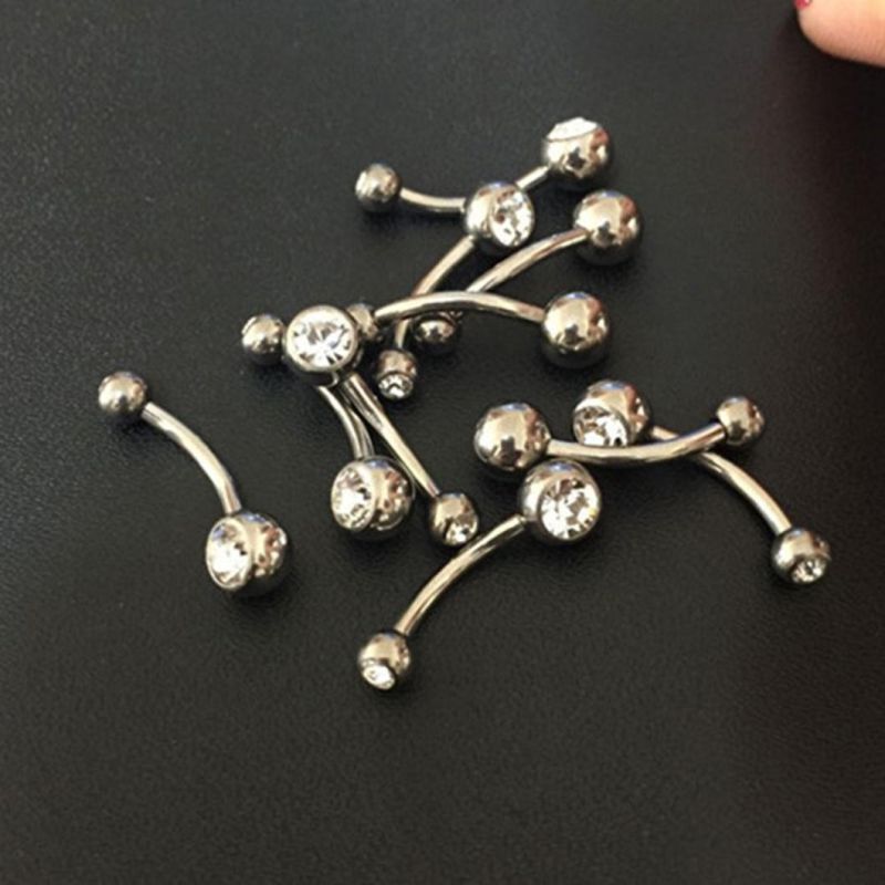 G23 Titanium European and American Double Diamond Inlay Zircon Navel Ring Titanium Navel Nail Body Piercing Jewelry Tp1910