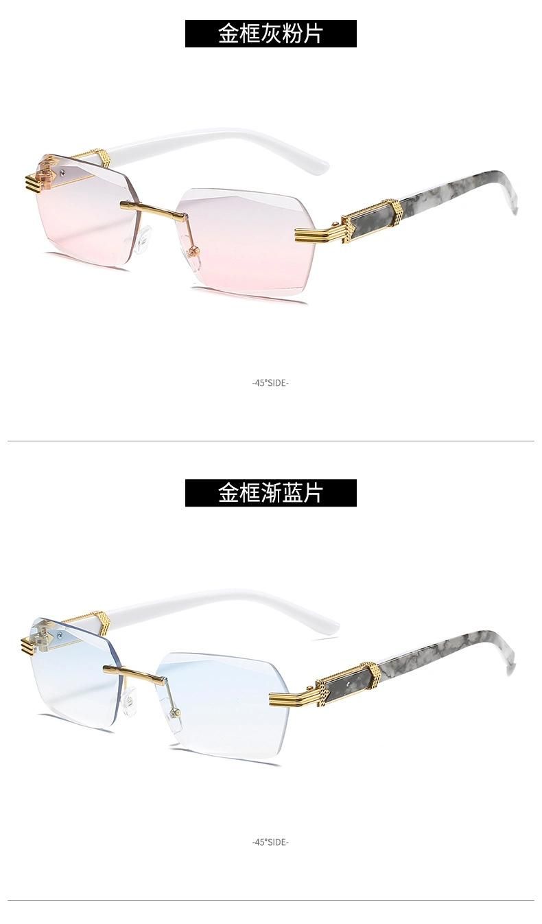 New Shades Rimless Metal Frame Square Colorful Lens Luxury Sunglasses