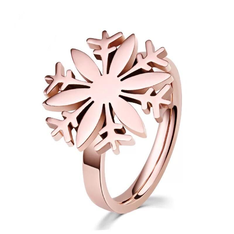 Stainless Steel Snowflake Shape Roes Gold Ring