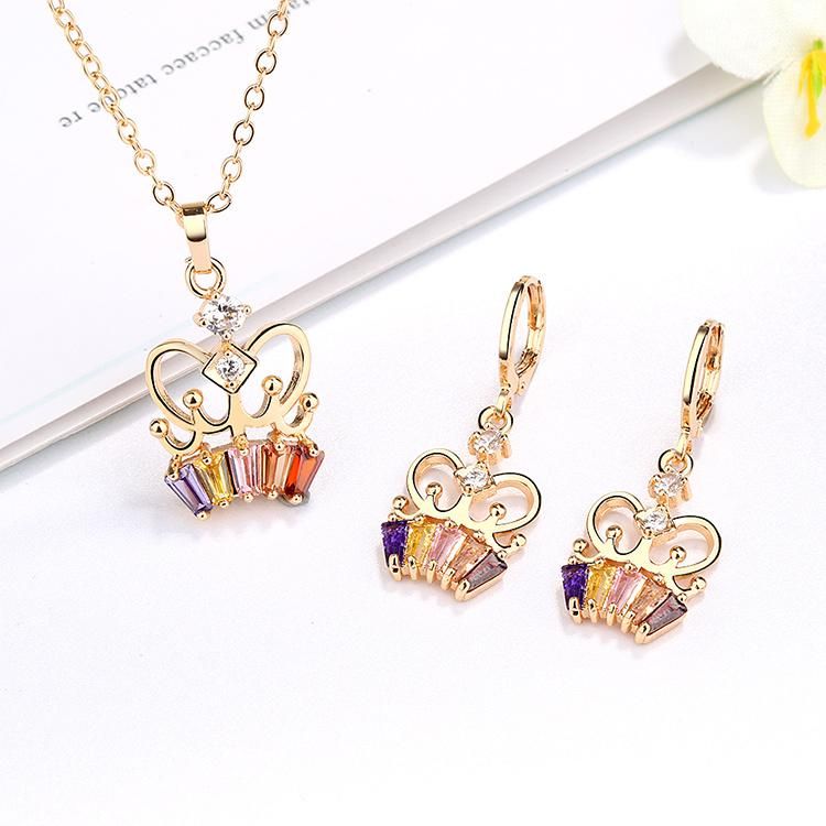 Wholesale 18K Gold Plated Diamond Cubic Zirconia Earring Necklace Jewelry Set